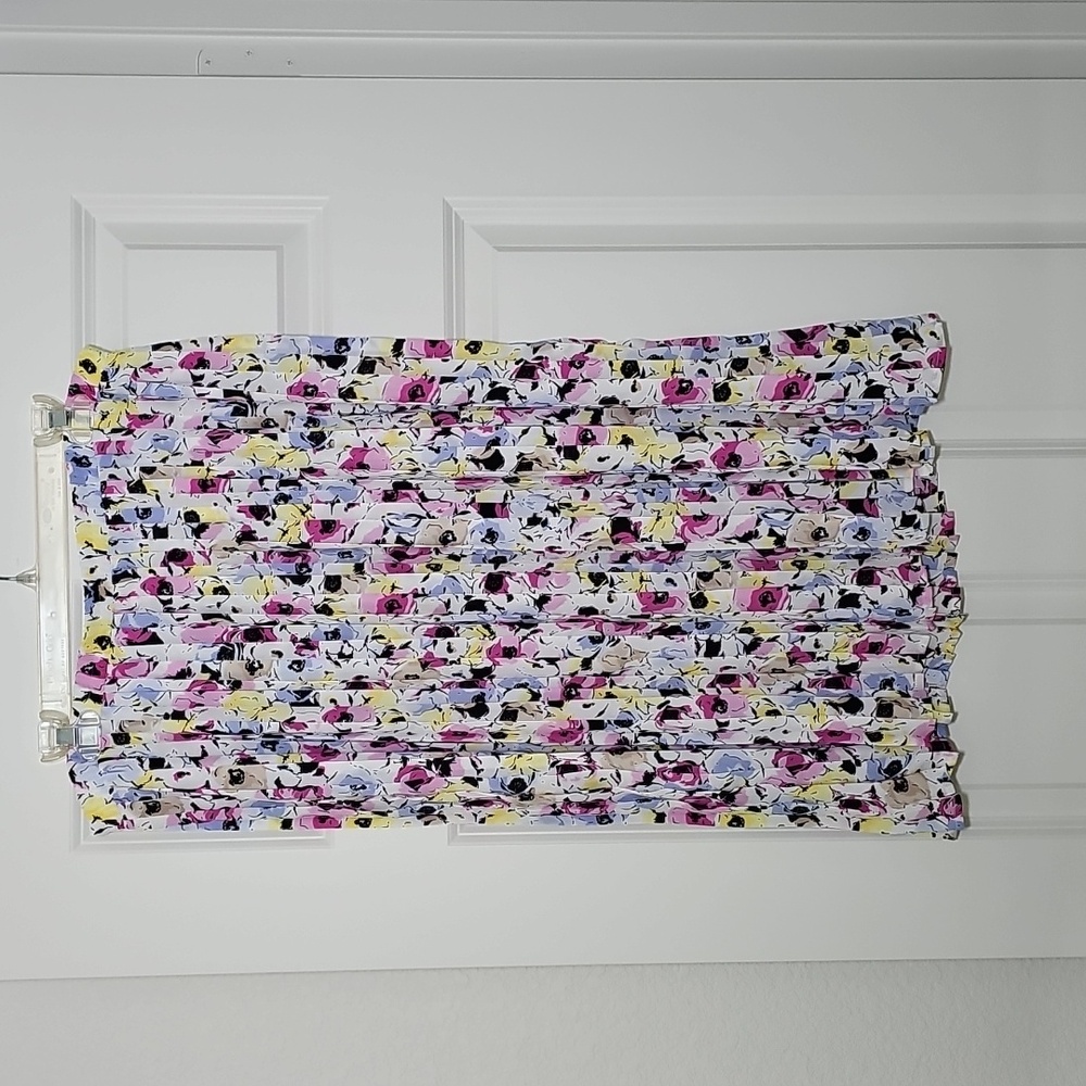 Dana Buchman Abstract Watercolor Floral Pleated A-Line Midi Skirt Multicolor XL